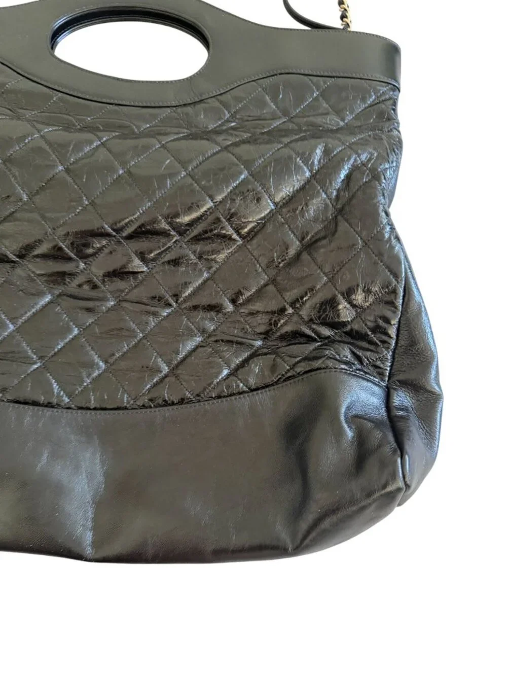 CHANEL 31 Large Shopping Tote Bag Black Quilted Calfskin Leather Gold HW